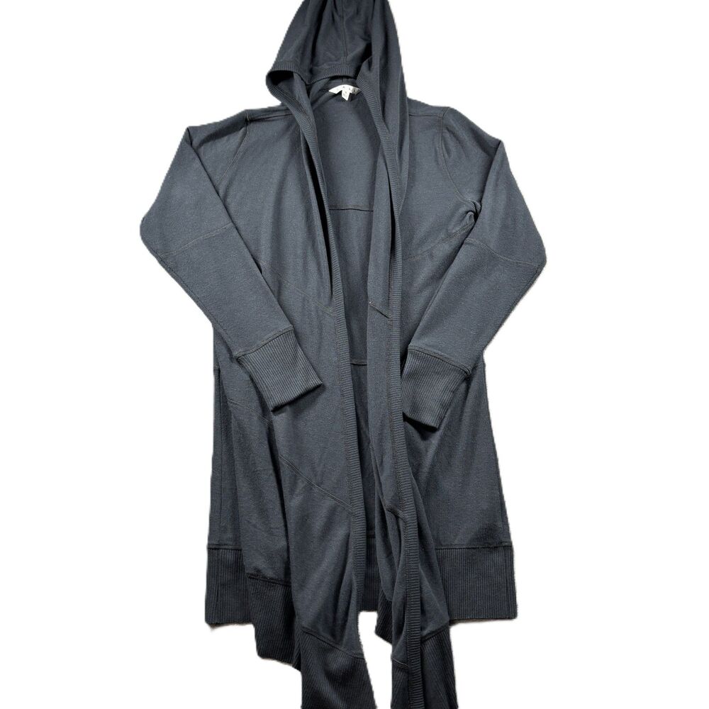 Cabi Women Cardigan Open Front Drape Hooded Duster Long Line Black Small Q184